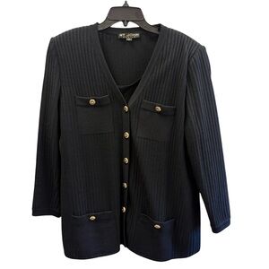 St. John Ribbed Knit Sweater Cardigan with tank Gold Buttons Size 14